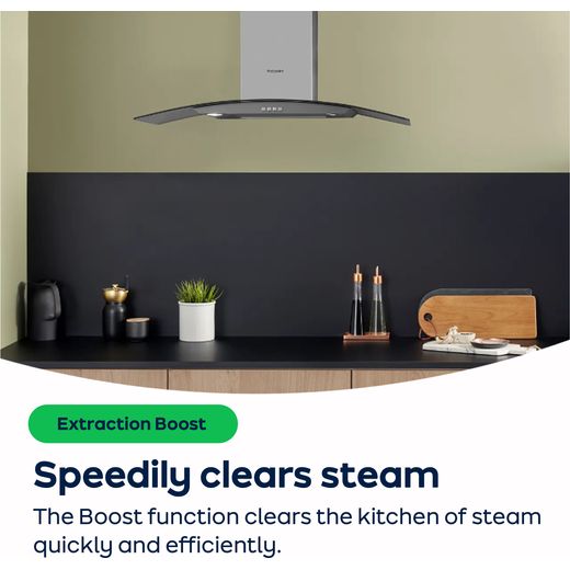 Hotpoint PHVS61FLTDPK 60 cm Angled Chimney Cooker Hood - Black - AO Annotation - Boost Function